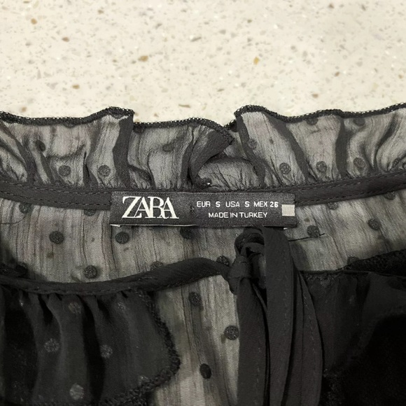 Zara Black Dotted Mesh Dress with Ruffles | Small - Picture 8 of 10